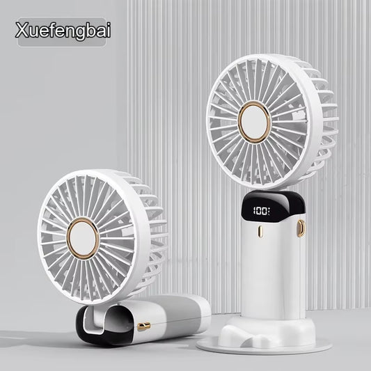 USB Handheld Mini Fan Foldable Portable Neck Hanging Fans LED Digital Display 90°Adjustable Desktop Charging Fan 5 Speed USB Fan